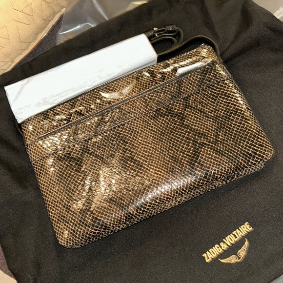 zadig & voltaire Stella wings wild bag in taupe snake print - Picture 1 of 4